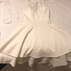 White mini open back dress